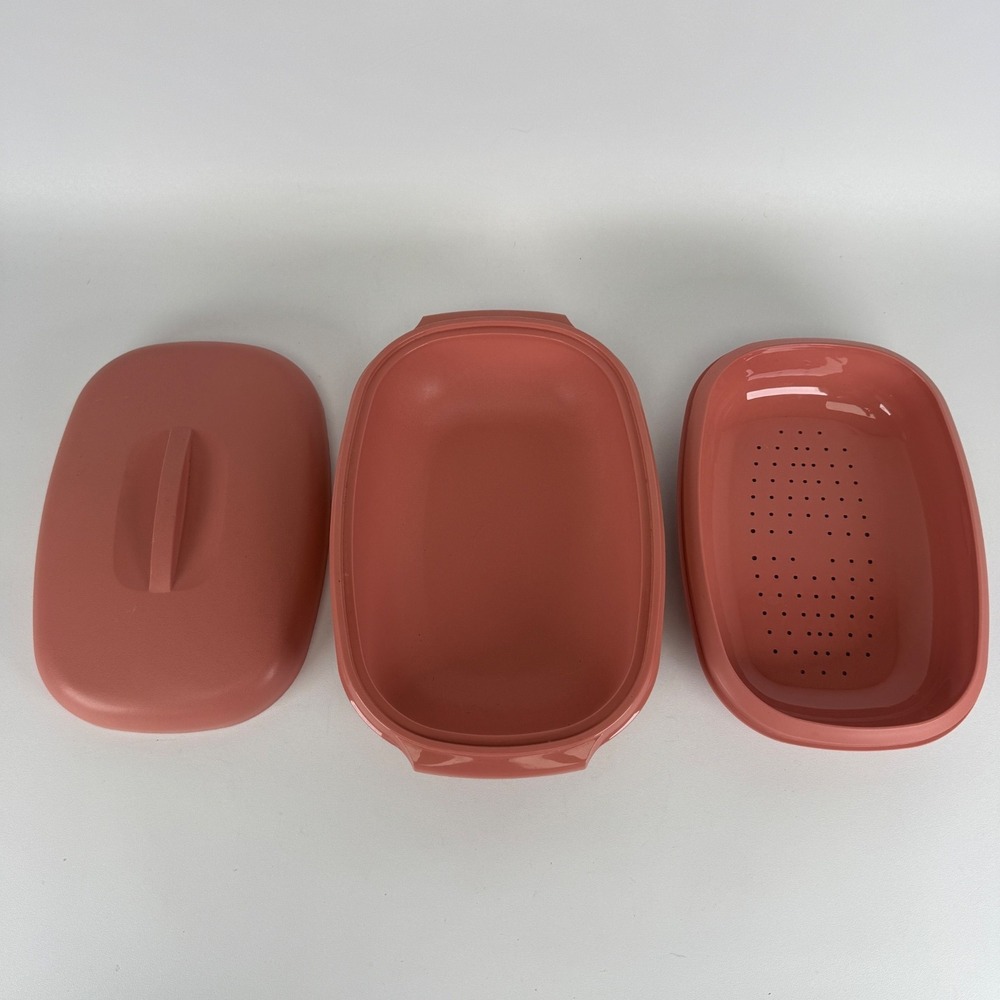 TUPPERWARE Microwave Food Steamer 6 Cup Dusty Rose Pink 3 Piece 1273-5‎ Vintage